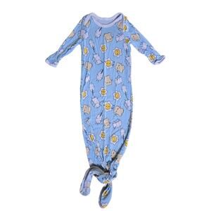Little Sleepies Bamboo Blue Eggs Milk Toast Knotted Sleep Night Gown Newborn